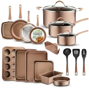 NutriChef 20-Piece Nonstick Kitchen Cookware Set - PFOA/PFOS-Free Heat Resistant Lacquer Kitchenware w/ Bakeware, Frying Pans, Cooking Pots, Utensils