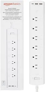 Amazon Basics Smart Plug Power Strip with 6 Individually Controlled Outlets and 3 USB Ports (2 USB-A and 1 USB-C), Works with Alexa Only, 2.4 GHz Wi-Fi, No Hub Required, White