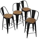 Andeworld 26 Inch Swivel Bar Stools Industrial Metal Barstools High Back Dining Bar Chairs Counter Height Stools with Wooden Seat Set of 4(26inch, Black)