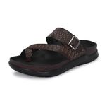HITZ Men's Brown Leather Casual Open Toe Slippers - 7