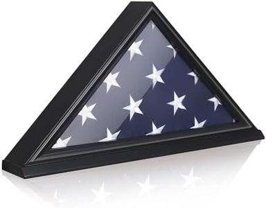 ARRAWIS Flag Display Case, Thick Bottom Edge Military Flag Box with High Transparent Glass Front, Solid Wood Wall Mounted Flag Case Shadow Box for 5'x9.5' American Veteran Burial Flag (Black)