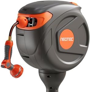 Ground Mounted Retractable Garden Hose Reel 50 ft x 5/8 Inch, No-Drill Setup Water Hose Reel with 360° Swivel, Any-Length Lock and Slow Return for Yard & Patio
