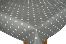 Karina Home Slate Grey Polka Dotty Wipe Clean Tablecloth Vinyl 200cm x 140cm