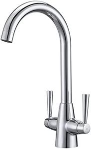 Peppermint Kitchen Tap Dual Lever Chrome Kitchen Sink Taps Stainless Steel Twin Lever Traditional Mixer Taps 1 Hole Monobloc 360° Swivel Faucet Hot Cold Mxier