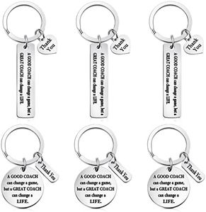 Yinkin 6 Pcs Coach Gifts Football Keychain Thank You Coach Gift Appreciation Key Chain Gift for Men Women Soccer Basketball Swimming Basketball Volleyball, 2 Styles