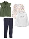 Simple Joys by Carter's Girls Toddler 4-Piece Top and Vest Set, Olive, Floral, 5T