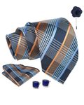 Axlon Navy Blue Checkered Tie For Men – Formal Ties Set With Pocket Square & Tie Pin Clip For Mens, Silk Neckties Gift Sets For Men’s (AX24_27)