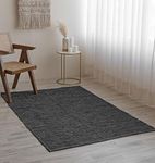 HOMEMONDE Cotton Herringbone Floor Rugs 3 x 5 Feet Boho Hand Woven Rug for Farmhouse, Living Room, Entryway Kitchen - (91 x 152 CM Grey and White)