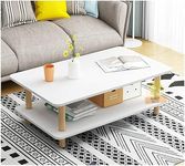 Wooden World Sofa Center Table 2 Tier Table with Solid Wood Legs Coffee Table Foldable Portable Outdoor Indoor Living Room Drawing Room Office Bedroom etc. (White)