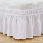 White Elastic Bed Skirt Ruffle, Polyester Easy Fit Spread Cover Valance for Twin/Full/Queen/King Size Beds(King：78 * 80+15inch)