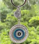 AutokraftZ Blue and Silver Color Round Evil Eye Keychain For Bike/Car Gifting With Key Ring Anti-Rust (Pack Of 1)