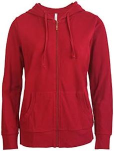 Women's Zip Up Cotton Light Hoodie Jacket, Red, Large