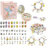 Bracelet Making Kit for Girls, IGGDPQO 68PCS Gold Charm Bracelets Kit with Jewelry Box, Bracelets for DIY Craft, Jewelry Gift Adults and Kids, Present for 7-12 Year Old Girl (Colorful)