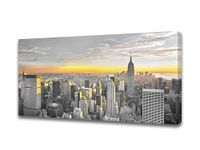 Muolunna BK06350 Wall Art Decor Canvas Print Picture Manhattan panoramic view 1 Panel Golden Sunset Building City Landscape Painting for Living Room Bedroom Office Home Decor Framed Ready to Hang