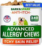 BARK&SPARK Dog Itch & Allergy Support Chews - Skin & Coat Supplement - Omega 3 Fish Oil -Itching & Paw Licking - Dry Skin & Hot Spots - 240сt Pork