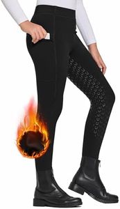 FitsT4 Kids' Winter Fleece Lined Riding Breeches Girls Silicone Full Seat Equestrian Pants Schooling Tights with Pockets,Black,XS