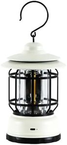 Camping Lanterns Rechargeable, Portable Electric LED Camping Lights Outdoor Hanging Tent Light Vintage Tabletop Lantern Decor Stepless Dimming Waterproof for Camping, Power Outages, Indoor (White)