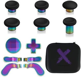 eXtremeRate 13 in 1 Component Pack Kit for Xbox Elite Series 2 Controller, 6 Metal Thumbsticks & Tool, 2 D-Pads, 4 Paddles for Xbox Elite Series 2 Core Controller - Metallic Rainbow Aura Blue & Purple