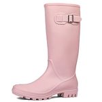 DKSUKO Women's Tall Rain Boots Waterproof Wellington Boots(8 B(M) US, Matte Pink)