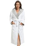 ROSYLINE Womens Robes Kimono Fleece Hooded Bathrobe Plush Long Warm Robe White M