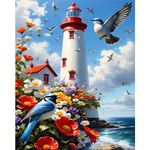 MXJSUA Paint by Numbers Kit for Adults, Paint by Number Kits on Canvas with Brushes Acrylic Pigment, DIY Oil Painting for Home Wall Decor (40x50cm) Lighthouse Sea