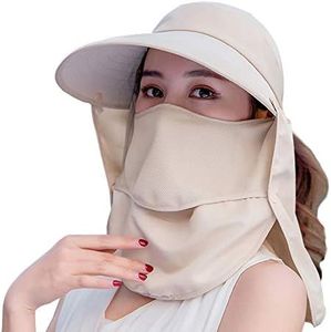 Sun Hats for Women Wide Brim UV Protection Visor UPF 50+ Fishing Hats Foldable Ponytail Summer Hat with Detachable Flap, Beige, One Size