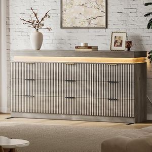 Xixini 63" Wide Dresser for Bedroom with 9 Drawer & Charging Station, Grey