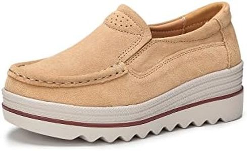 Ruiatoo Women Platform Slip On Loafers Comfort Suede Wedge Shoes Low Top Moccasins Khaki 41