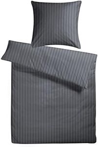 Carpe Sonno Bettwäsche Baumwolle Luxus Damast - Bettwäsche 135x200 2er Set mit Bett Bezug + Kissenbezug 80x80 cm - Hotelbettwäsche Baumwoll Bettwäsche - Luxus Bettwäsche - Gestreift in Anthrazit Grau