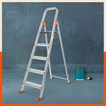 Bathla Advance Carbon - 5 Step Foldable Aluminium Ladder with Scratch Resistant Smart Platform and Sure-Hinge Technology (Orange)