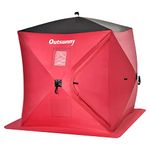 Outsunny 2 Person Ice Fishing Shelter, Pop-Up Portable Ice Fishing Tent with Windows, Carry Bag and Anchors, Red