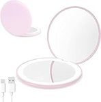 Compact Makeup Mirror, Magnifying Mirror with Lights, Rechargeable&Dimmable 1X/10X 2-Sided Cosmetic Mirror, Handheld&Portable Small Travel Mirror, Pocket Mirror, Gifts for Girls Women-Sakura Pink