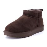 CUSHIONAIRE Women's Hip 2 Genuine Suede Ankle Snow Boots - Pull-On with Cozy Faux Shearling Lining, +Memory Foam, Chocolate Genuine Suede, 9