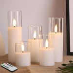 Eywamage Slim Tall Clear Glass Flameless Candles with Remote, Batteries Included, Flickering LED Pillar Votive Candles Set of 5