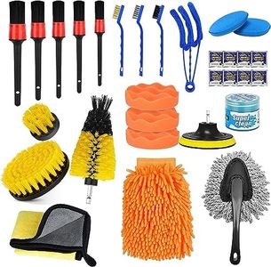 30 Pcs Car Cleaning Kit Interior Detailing Brush Kit, Car Detailing Drill Brush Set with Cleaning Gel, Microfiber Towels and Wax Sponge, for Car Interior Exterior Cleaning, Dashboard, Wheel