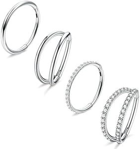 Dochais Surgical Steel Nose Rings and Earrings - 8mm and 10mm Hoops and Hinged Clicker Rings for Septum, Conch, Lip and Cartilage Piercings
