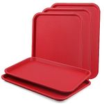 LEXININ 5 Pack 41 x 30cm Red Plastic Food Serving Trays, 16 x 12 Inch Rectangle Restaurant Plastic Fast Food Trays for Dinner, Food