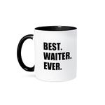 3dRose Best Waiter Ever - Fun Job Pride Gifts for Worlds Greatest Wait Staff - Two Tone Black Mug, 11oz (Mug_179781_4), 11 oz, Black/White