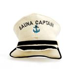 Natural Textile Sauna Hat 'Sauna Captain' White - 100% Organic Wool Felt Hats for Russian Banya - Protect Your Head from Heat - English Sauna eBook Guide Included - with Embroidery