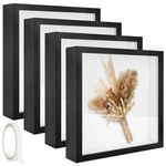 4 Pack 12x12 Shadow Box Frame, Wood Deep Large Shadow Box Display Case with Plexiglass Window, 3D Picture Frame for Memorabilia, Dried Flowers, DIY Craft, Wedding Memories Photos and Baby Items