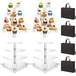 Qunclay 4 Set 4 Tier Cupcake Tower Square Acrylic Cupcake Stand Clear Cupcake Holder Cake Stands for Dessert Table Tiered Cupcake Holder Stand for Party Serving Tray Food Dessert Pastry Display