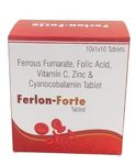 FERLON-FORTE: Iron Supplement Tablet – The Ultimate Therapy for Iron Deficiency, Pregnancy & Lactation Support, Compensate Blood Loss During menses & Post Surgery, Combat General Weakness, Boosts Energy & Immunity: Ferrous Fumarate 100 mg.+ Folic Acid 1.5mg.+ Vitamin C 80 mg + Zinc 22.5mg. + Cyanocobalamin 15 mcg ( Pack Of 100 Veg Tablets)