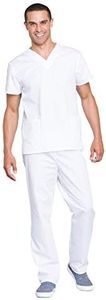 Cherokee Men and Women Scrub Set, Modern Fit V-Neck Scrub top with Mid Rise Drawstring Pants WW530C, XL, White