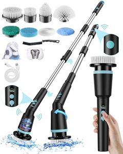 Kimeetol Electric Spin Scrubber, 2025 New Upgraded Remote Control Cordless Shower Scrubber with 8 Brush Heads & Long Handle, LED Display Power Cleaning Brush for Bathroom Tub Floor (Black)