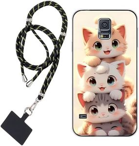 WUACYEAMING Carcasa para Móvil Compatible con Samsung Galaxy S5 Cover Funda Transparente para móvil con Dibujo TPU Gato lindo1*Cordón para Teléfono Ajustable