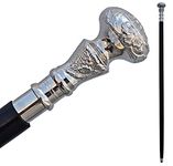 Vintage Walking Cane Wooden Walking Stick Silver Brass Handle knob Black Wood Stick - Victorian Cane - Fancy Cane for Men and Women- Halloween Costume Cane