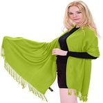 Lime Green Solid Colour Design Nepalese Tassels Shawl Scarf Wrap Stole Head Wrap Pashmina Hand Made in Nepal CJ Apparel NEW