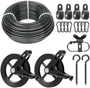fshihine 150ft Black Clothesline Pulley Kit with Aluminum Brake Pulleys