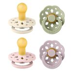 BIBS Boheme Soother 4-Pack. BPA Free Dummy Pacifier, Round Nipple. Natural Rubber Latex, Made in Denmark. 0-6 Months (Pack of 4), Dusky Lilac Mix