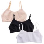 Adira | Teenager Bra for Girls | Teen Bras with Flat Padding for Coverage | Gives Confidence at School | Beginners Bra with Comfortable Strecthy Cotton | Pack of 3 | Skin, Black & White | L